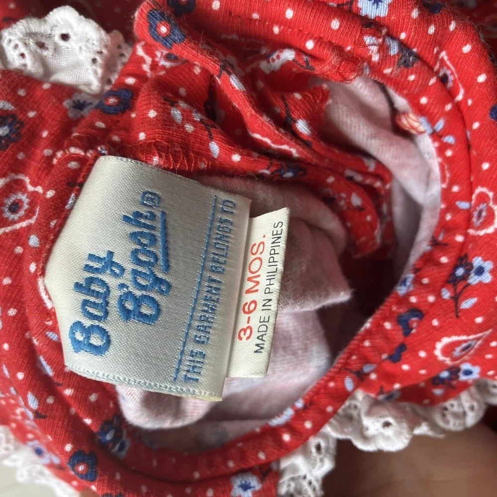 Vintage Oshkosh B'gosh Red Hearts And flowers bubble Romper‎ 3-6 Months